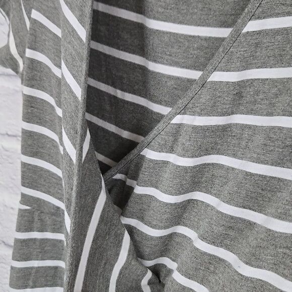 Torrid Gray White Striped Surplice Dress Faux Wrap Skater Midi Lightweight Knit - Picture 6 of 11